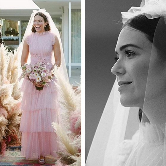 Mandy Moore rózsaszín esküvői ruhája